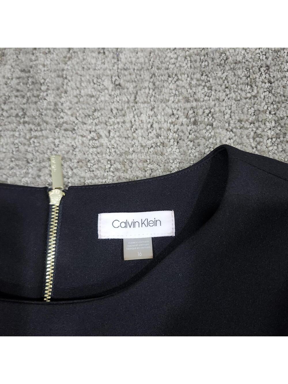 Calvin Klein Black Long Sleeve Fit and Flare Dress with Faux Fur Cuffs Size 16 - Picture 8 of 12